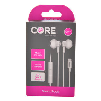 Core Essentials USB-C Soundpods/Earphones Wired w/ Mic - White