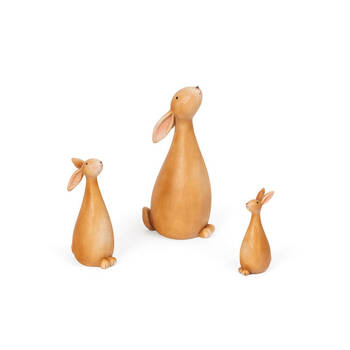 3pc Resin Family of Rabbits Figurine Set Garden Decor - Brown
