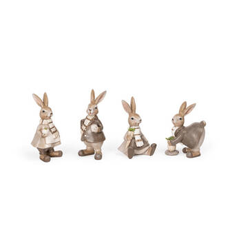 4pc Resin Family of Rabbits Figurine Set Garden Decor - Brown