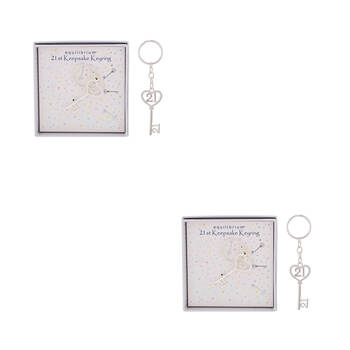 2PK Gibson Gifts Equilibrium Silver Plated 21st Birthday Keyring Gift Box