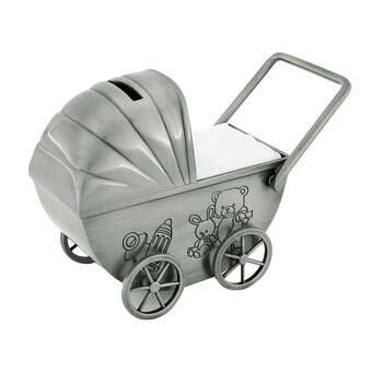 Gibson Gifts Baby Pram Pewter Money Bank Home Decor - Silver