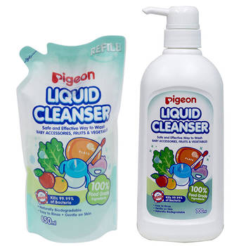 Pigeon 700ml Liquid Cleanser w/ 650ml Liquid Cleanser Refill Baby Bottles/Food