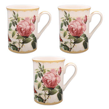 3PK Gibson Gifts Redoute Rose Fine China Coffee Mug 10cm