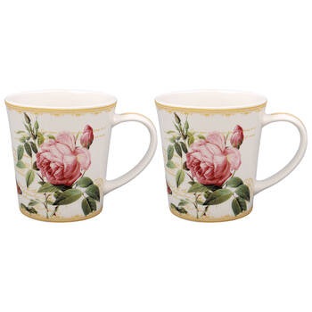 2pc Gibson Gifts Redoute Rose Fine China Coffee Mug Set 10cm