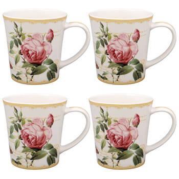 2x 2pc Gibson Gifts Redoute Rose Fine China Coffee Mug Set 10cm