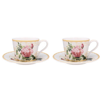 2x 2pc Gibson Gifts Redoute Rose Fine China Tea Cup & Saucer Set 16cm