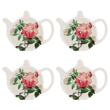 4PK Gibson Gifts Redoute Rose Melamine Teabag Tidy Tray
