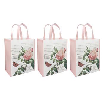 3PK Gibson Gifts Redoute Rose Shopper Reusable Bag - Pink