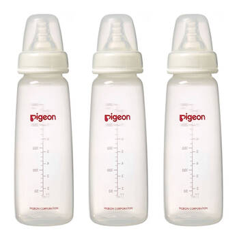 3PK Pigeon Flexible Peristaltic Nipple 240ml M Round Hole 4m+ PP Nursing Feeding Bottle