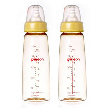 2PK Pigeon Flexible Peristaltic Nipple 240ml M Round Hole 4m+ Nursing Feeding Bottle