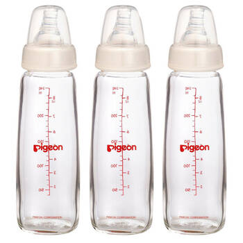 3x Pigeon Slim Neck Peristaltic Glass Bottle 240mL