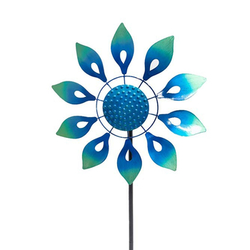 Wind Spinner Dahlia 120cm Metal Windmill Home/Garden Decor Blue Wave