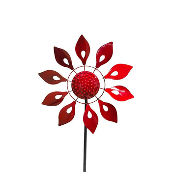 Wind Spinner Dahlia 120cm Windmill Home/Garden Decor Ruby Red