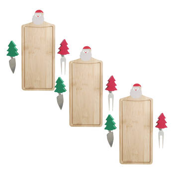 3PK Gibson Gifts Christmas Themed Bamboo Board w/ Two Cheese Knives 35x120x285mm