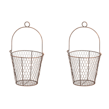 2PK Wire Pot Cover 20cm Plant/Flower Hanging Holder w/ Handle