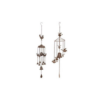 2PK Wind Chime Bird/Rooster Cast Iron Home/Garden Decor Brown - Assorted