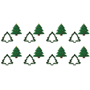 8PK R&M Xmas Tree Cookie Cutter Polyresin Coated Steel 9cm - Green