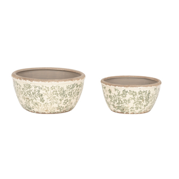 2pc Ceramic Shallow Pot Home/Garden Plant Container Green Flower