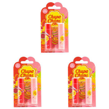 3x 2pc Chupa Chups Lip Balm - Watermelon Mix & Peach Pulp