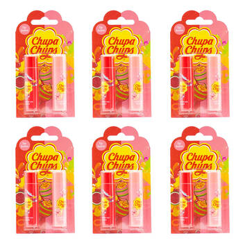 6x 2pc Chupa Chups Lip Balm - Watermelon Mix & Peach Pulp