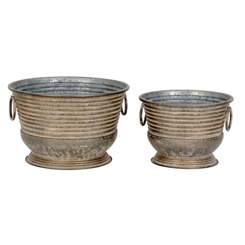 2pc Pot Urn Stripe Home/Garden Plant Container Aged Zinc