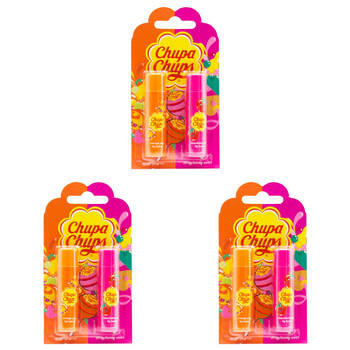 3x 2pc Chupa Chups Lip Balm - Orange Pop & Strawberry Swirl