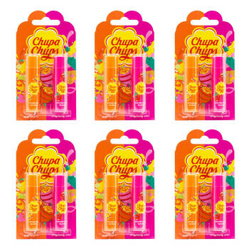 6x 2pc Chupa Chups Lip Balm - Orange Pop & Strawberry Swirl