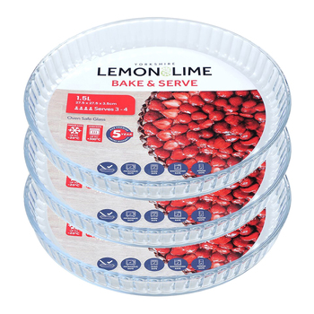 3pk Lemon & Lime Yorkshire Glass 1.5L/27.5x3.5cm Bakeware Pie Dish - Clear