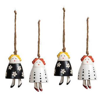 4PK Ceramic Indoor/Outdoor Bell Girls Figurine Small Assorted