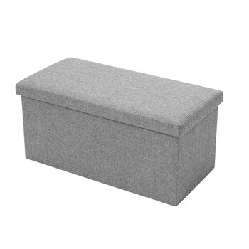 Boxsweden 76x36cm Ottoman Storage Cube Faux Linen - Grey