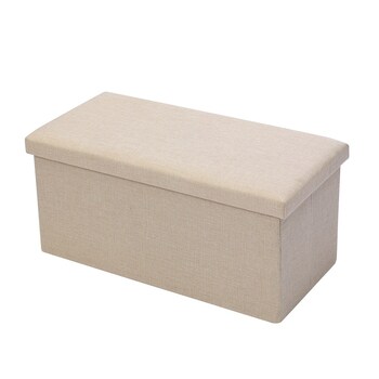 Boxsweden 76x36cm Ottoman Storage Cube Faux Linen - Cream