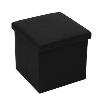 Boxsweden 38x36cm Ottoman Storage Cube Faux Linen - Black