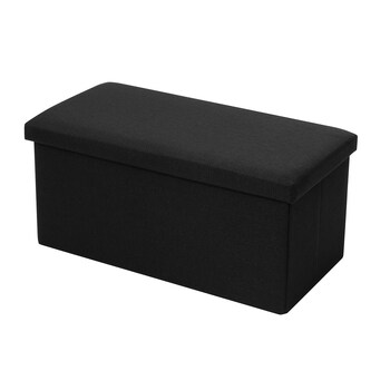 Boxsweden 76x36cm Ottoman Storage Cube Faux Linen - Black