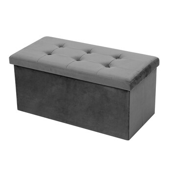 Boxsweden 76x36cm Ottoman Storage Cube Faux Velvet - Grey