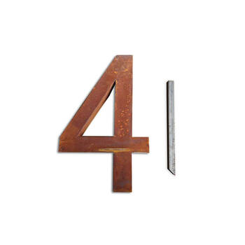  Steel House Number FOUR Sign/Plaque 25.7x40cm - Rust