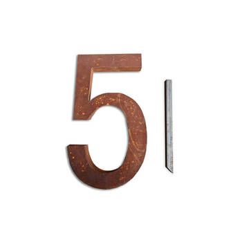  Steel House Number FIVE Sign/Plaque 23.6x40cm - Rust