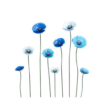 9pc Powder Coated Metal Flower Stakes Set Poppy - Blue