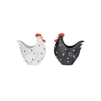 2pc Metal Chicken Planter 27.5x30cm - BLK/WHT