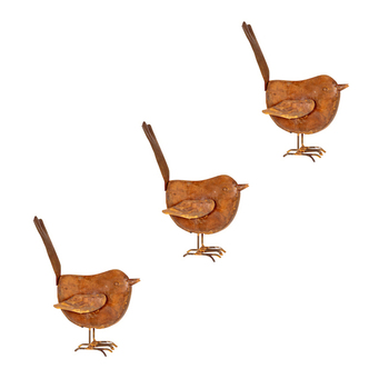 3PK Decorative Metal Wren Rust 14cm Sculpture Decor Small