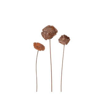 3pc Poppy Flower Sculpture Home/Garden/Patio Decor - Rust