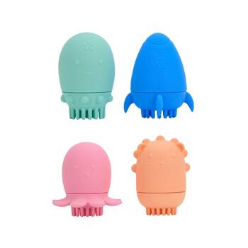 Annabel Trends Silicone Baby Bath Toy Combo Set - Rocket/Squid & Octopus/Lion