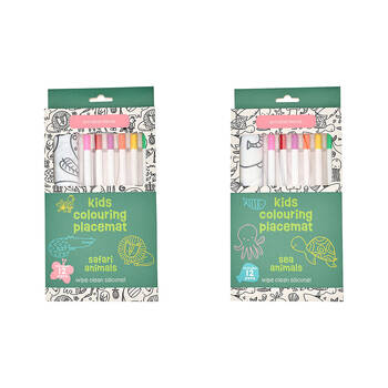 2pc Annabel Trends Silicone Colouring Mat 37.5x25.5cm Safari & Sea Animals 3y+