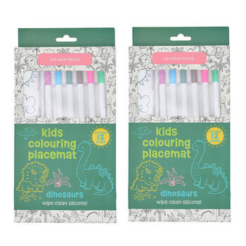 2PK Annabel Trends Silicone Mat w/ Colouring Pens Kids Art 37.5cm Dinosaur