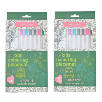 2PK Annabel Trends Silicone Mat w/ Colouring Pens Kids Art 37.5cm Unicorn