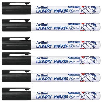 6pc Artline 0.7mm Laundry Marker Black