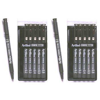 2PK Artline Drawing System Wallet 6 Pens Black