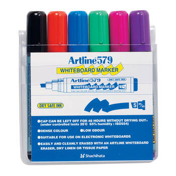6pc Artline 579 Whiteboard Marker Assorted Colours