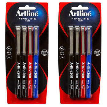 2x 4pc Artline Fineline 0.4mm Assorted Pens