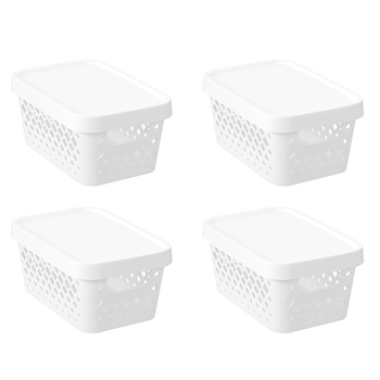 4PK Boxsweden Kept Diamond 4L/26cm Storage Bin Lidded - White 