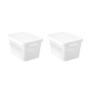 2PK Boxsweden Kept Diamond 16L/36cm Storage Bin Lidded - White 